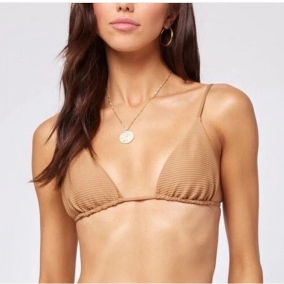 NWT! L*Space Brittany Ribbed Bikini Top in camel. XL. $88 - Picture 1 of 5